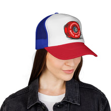 Skateboarding Hall of Fame Trucker Cap — Retro Skate Wheel Design