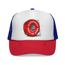Skateboarding Hall of Fame Trucker Cap — Retro Skate Wheel Design