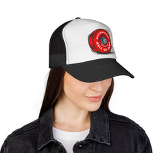 Skateboarding Hall of Fame Trucker Cap — Retro Skate Wheel Design