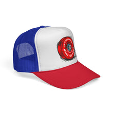 Skateboarding Hall of Fame Trucker Cap — Retro Skate Wheel Design