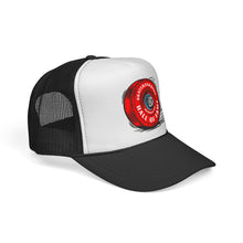 Skateboarding Hall of Fame Trucker Cap — Retro Skate Wheel Design